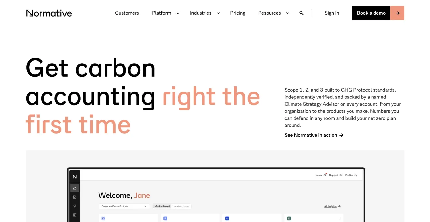 Screenshot of Normative platform